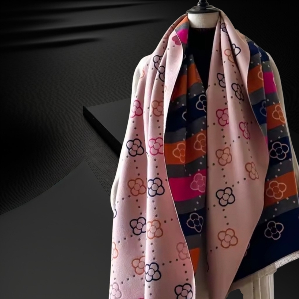 Cashmere Printed Scarf ▪︎ Pink/Black - Picture 6 of 9